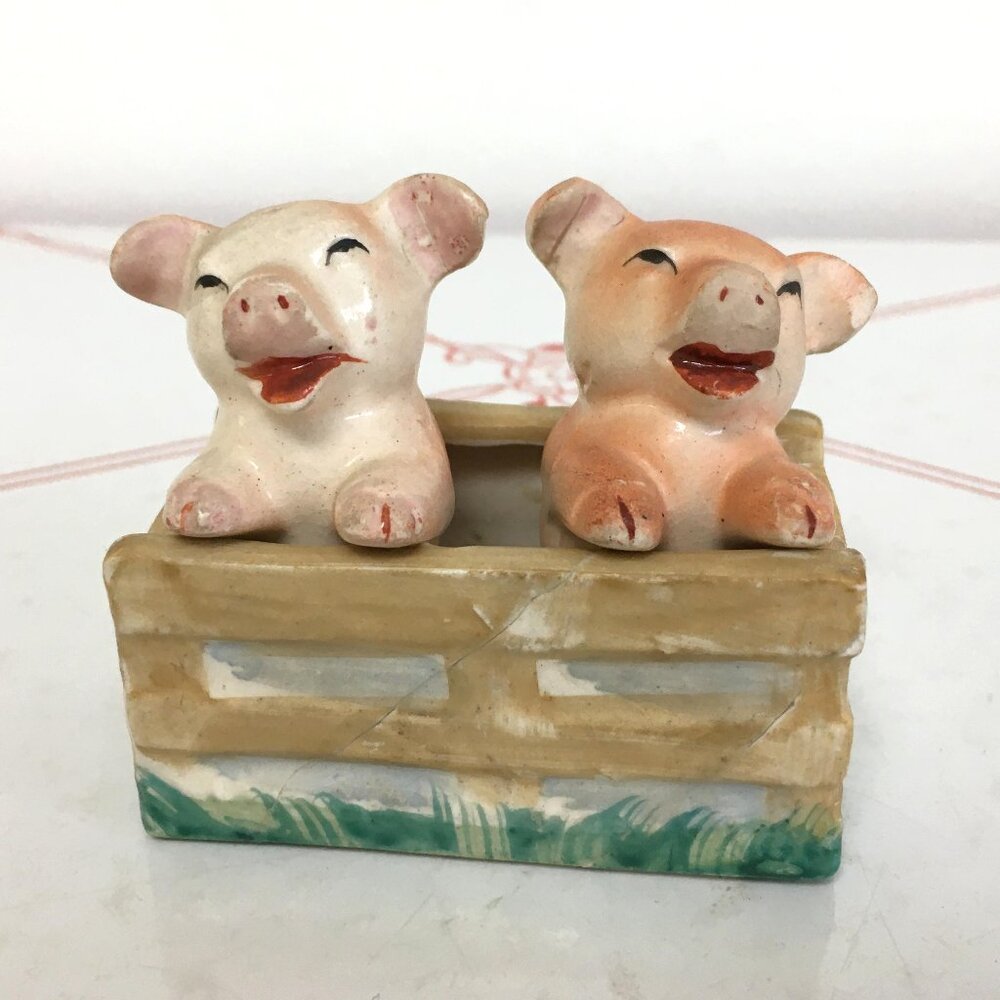 Vintage 1950's "Two Pigs in a Pen/Sty" Salt and Pepper Shaker Set